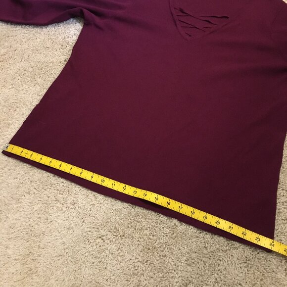 Merlot Red Cross Tie V-Neck Knit Sweater Top - Picture 12 of 14